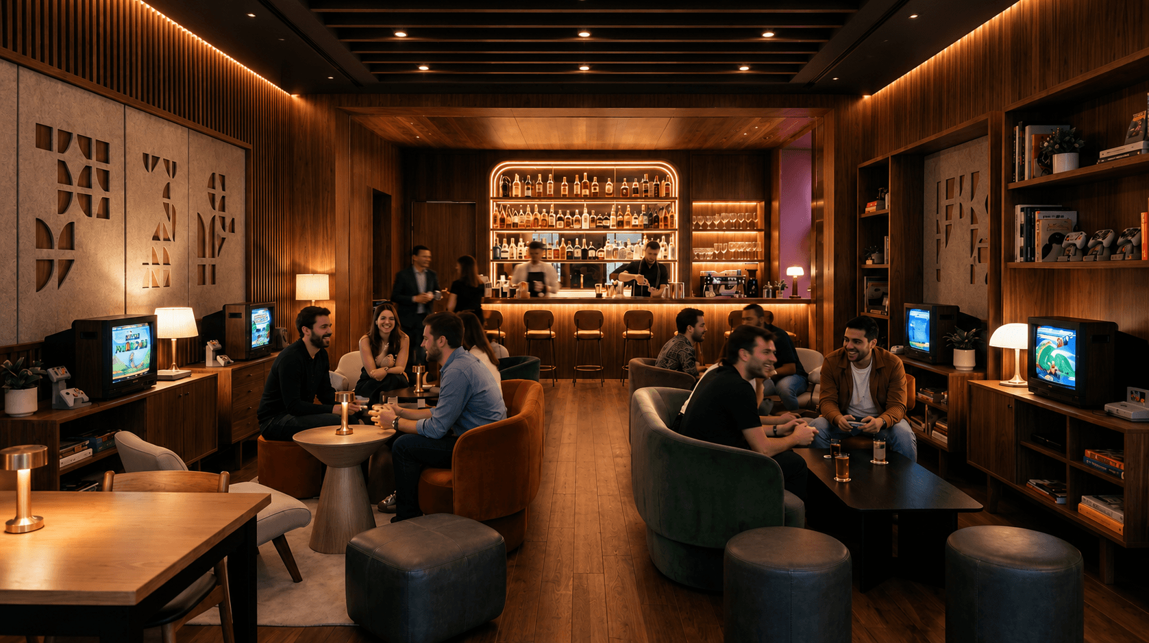 The ABXY bar room at dusk